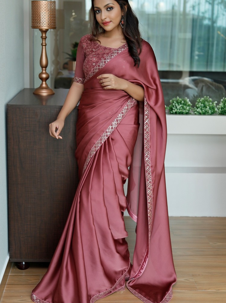 Fashion Ritmo Solid Plain Bollywood Satin Saree