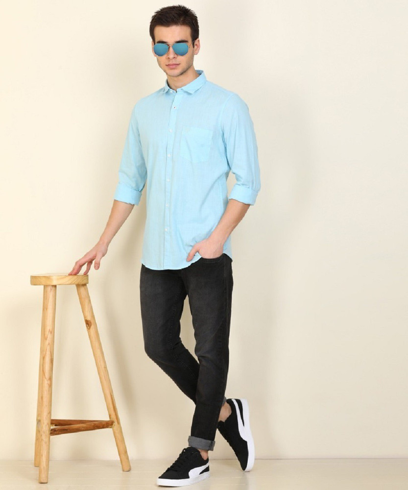 Sky blue shirt best sale and black jeans