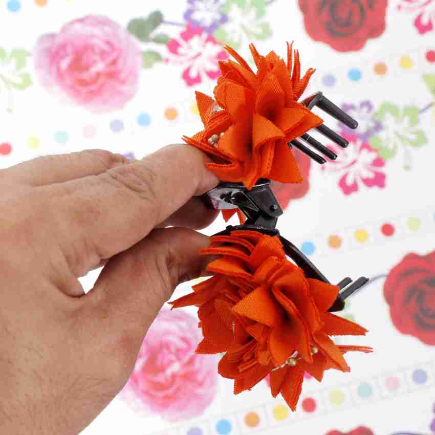 Orange Ribbon Hair Flower Clip, Orange Flower Hair Clip - Orange