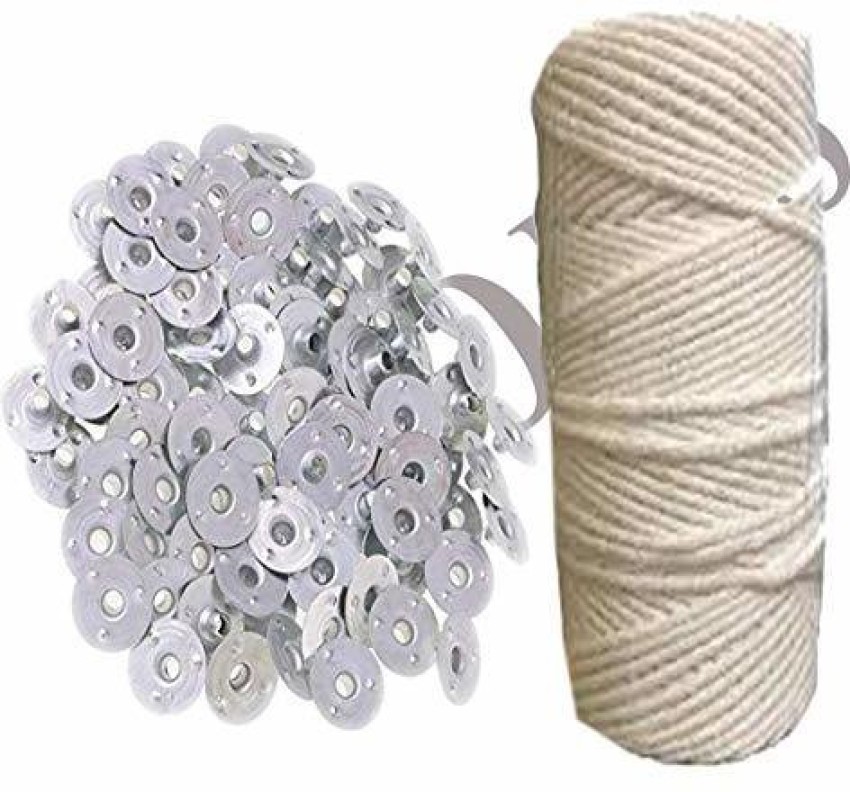 PHOBIS Candle Wick Thread Cotton roll 100 Gram with 100 Piece Wick  sustainers for Candle Making , White - Candle Wick Thread Cotton roll 100  Gram with 100 Piece Wick sustainers for