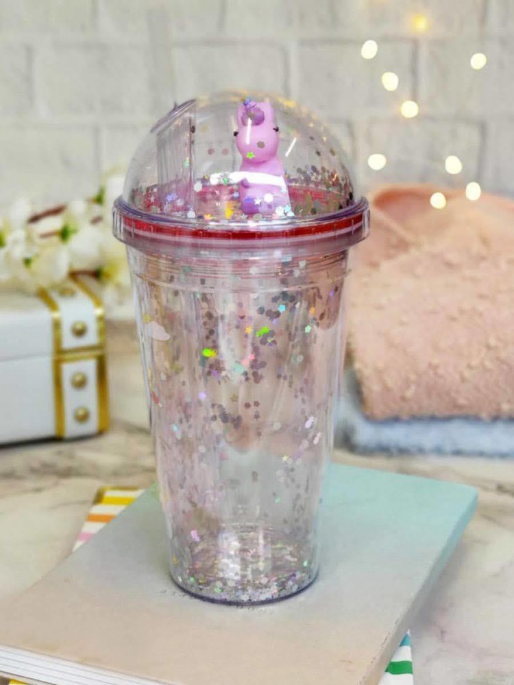 1pc Sequin Decor Clear Tumbler, Cute Pink Straw Cup For Girls