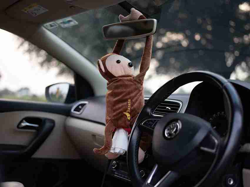 MOTOZOOP Cute Cartoon Monkey Car Tissue Box Portable Cute Plush Car Tissue  Holder Hanging Tissue Box Napkin Box Storage Bag car Interior Toy Car  Accessories (Brown) Vehicle Tissue Dispenser Price in India 