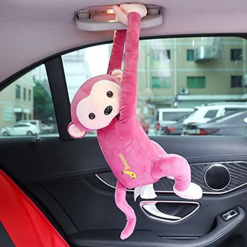 MOTOZOOP Cute Cartoon Monkey Car Tissue Box Portable Cute Plush Car Tissue  Holder Hanging Tissue Box Napkin Box Storage Bag car Interior Toy Car  Accessories (Pink) Vehicle Tissue Dispenser Price in India 
