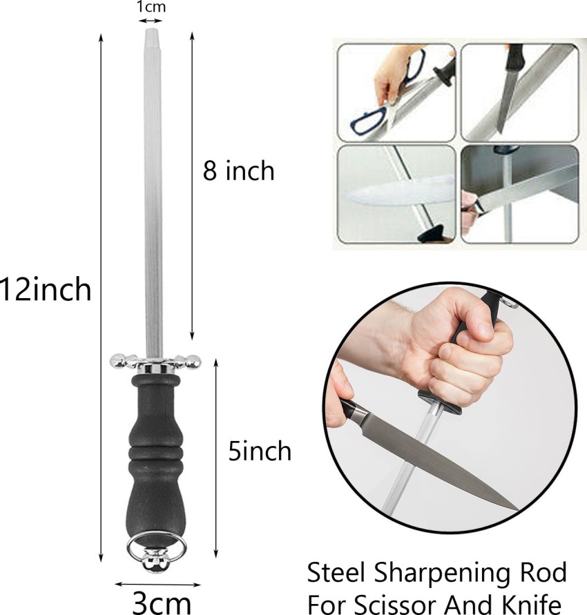 Professional Carbon Steel Black Knife Sharpening Steel, Black 12 Inch