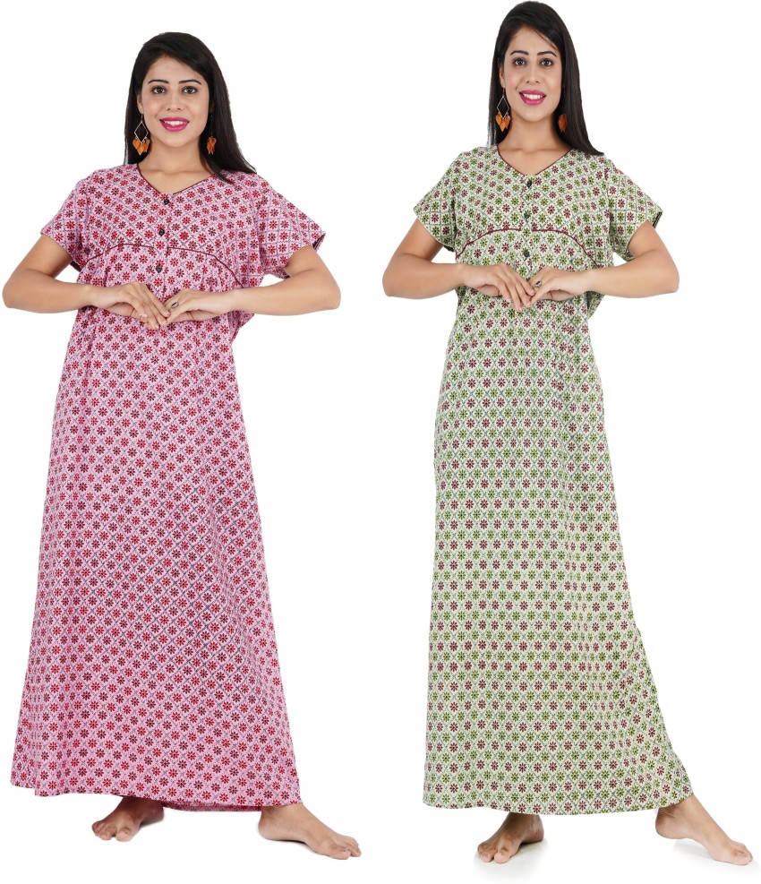 Indian Handicraft Cotton Women/Girls Night Gown/Nighties/Night Wear Casual  Free Size Combo-Pack