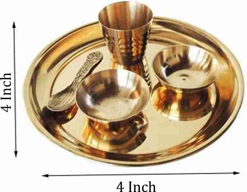 Metals Brass puja Set,Combo (10) Items for laddu gopal bhog/thali Lota roli  chawal katori pooja itmes