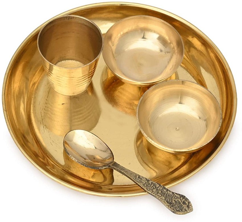 Metals Brass puja Set,Combo (10) Items for laddu gopal bhog/thali Lota roli  chawal katori pooja itmes