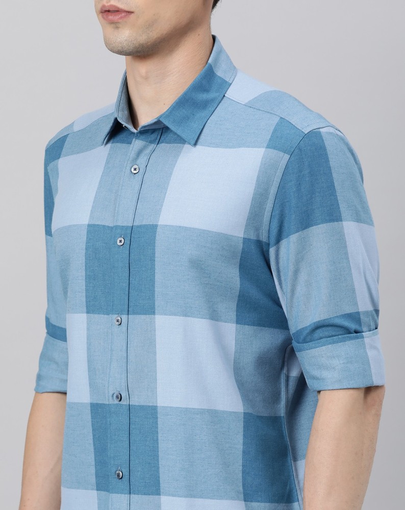 Cerulean with Glacier Blue Casual Stripes Premium Cotton Shirt For Men -  Rare Rabbit Shirts