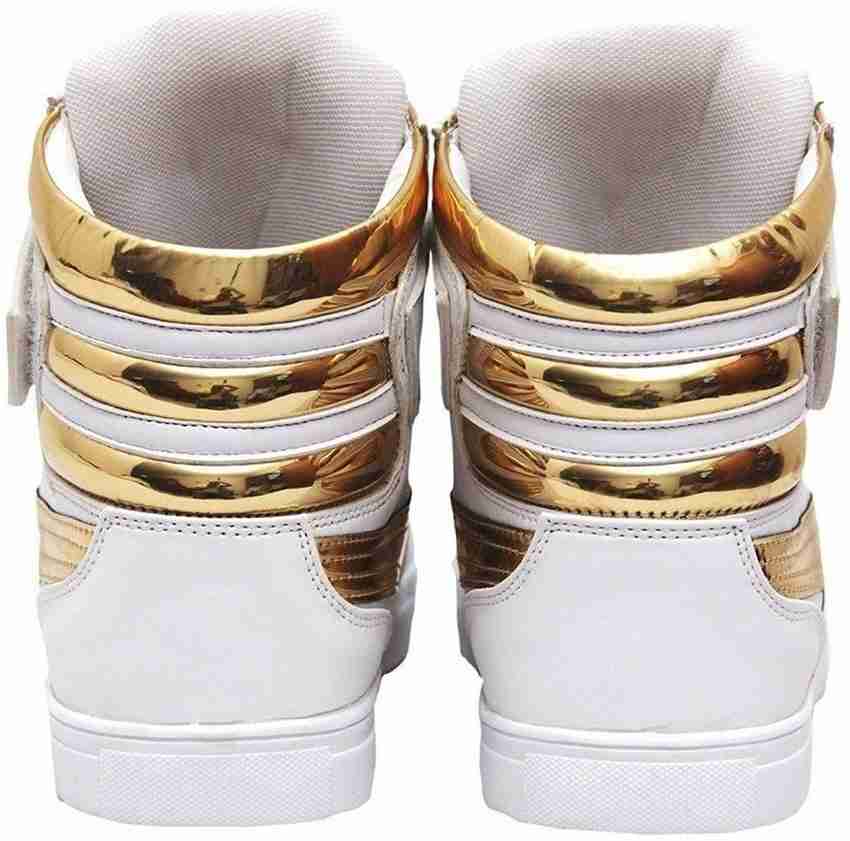 Shoe Island Icon X White Gold Leather High Top Casual Dancing Shoes Sneakers For Men Sneakers For Men
