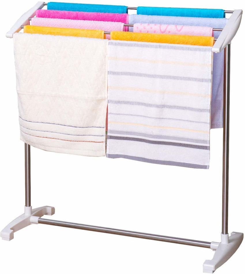 LAVNIK Stainless Steel Mobile Towel Rack Floor Standing Multi Functional Mobile Foldable Balcony Towel Stand Save Space Rack for Drying Holder Mini Cloth Rack Indoor and Outdoor silver Towel Holder Pr...