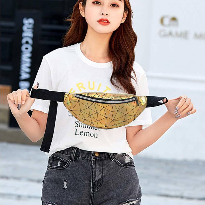 SAFESEED Fancy Waist Bag L35 for Women s Girls Ladies Luminous Holographic Fashionable Cross Body Traveling shoulder Fanny Pack with Adjustable Strap Shiny Zip Closure for Outdoor Summer Sports Yello...