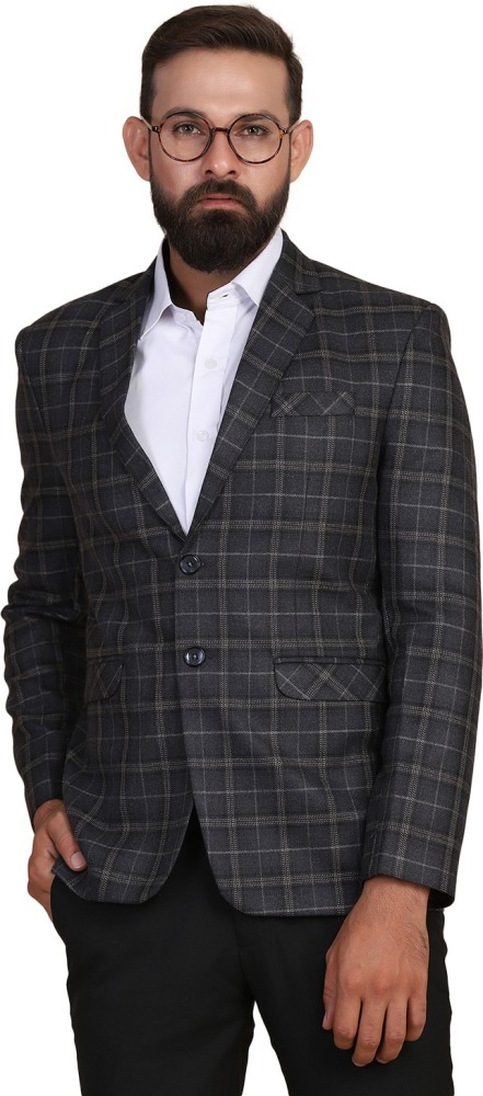 Buy online Navy Blue Checkered Single Breasted Formal Blazer from Blazers  for Men by Tahvo for ₹3319 at 45% off