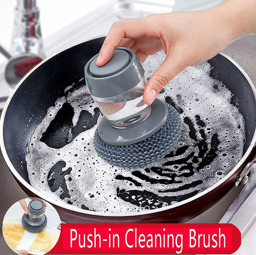 Dish Brush with Handle, Dish Scrubber with Soap Dispenser, Kitchen Scrub  Brush f