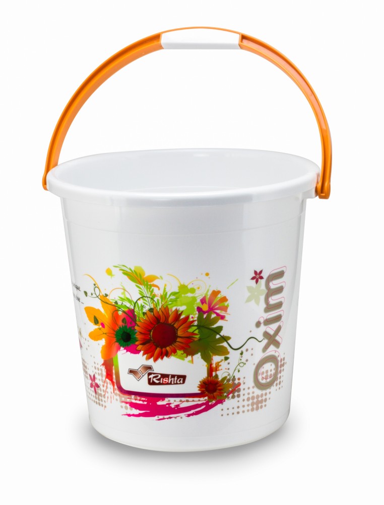 Rishta Oxim Deluxe Plastic 25 Liter bucket - Plastic Bucket with Floral Print - Ultra Durable - Home | Kitchen | Store | Bathroom