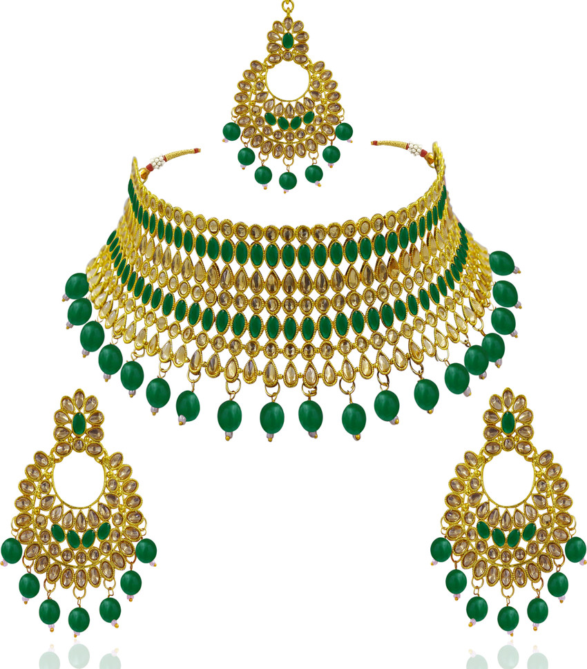 krisha Alloy Gold plated Gold Green Jewellery Set Price in India