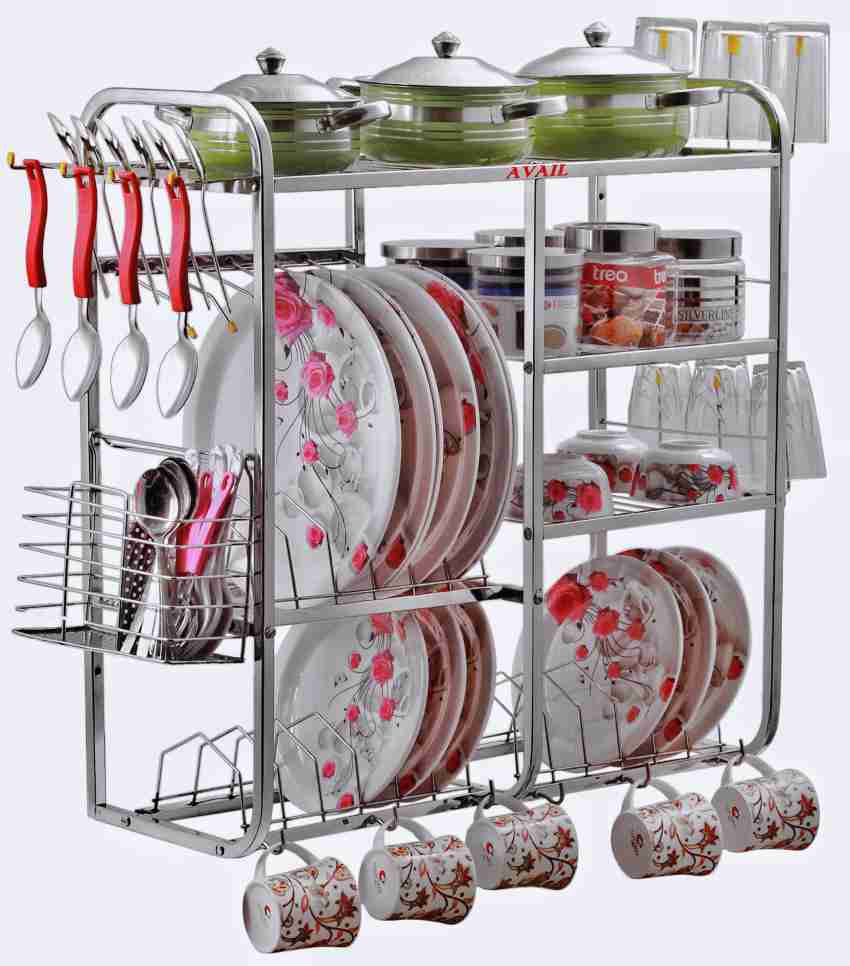 Buy Irontech Stainless Steel Wall Mount Kitchen Utensils Rack, Dish Rack  with Plate & Cutlery Stand, Modular Kitchen Storage Rack, Modern Kitchen  Organizer