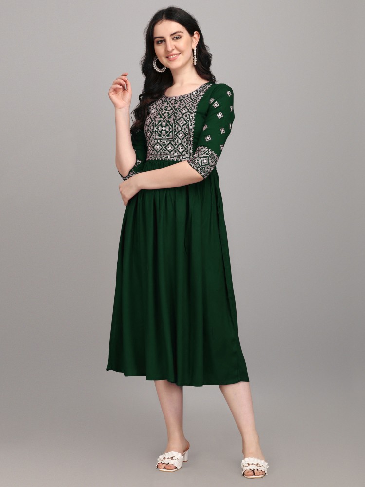 aaliya fashion Women A-line Green Dress - Buy aaliya fashion Women