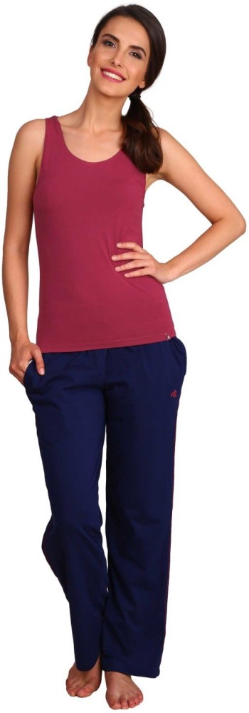 Buy Women's Super Combed Cotton Rich Relaxed Fit Trackpants With Contrast  Side Piping and Pockets - Imperial Blue 1305