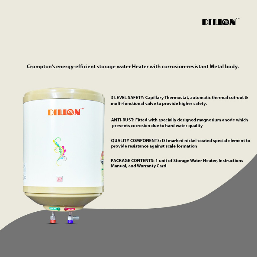Dillion 10 L Storage Water Geyser (Dillon Electric Geyser 10 L, White)  Price in India - Buy Dillion 10 L Storage Water Geyser (Dillon Electric  Geyser 10 L, White) online at Flipkart.com