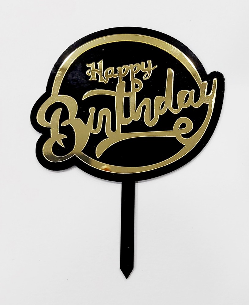 Black Glitter Happy Birthday Cake Topper, Packaging Type: Packet