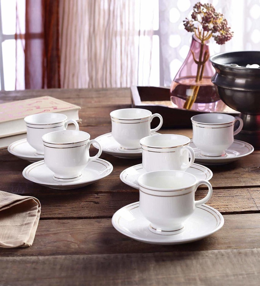 SND Homes Pack of 6 Bone China Cup & Saucer Set of 6 - Carpet Series  (Golden)