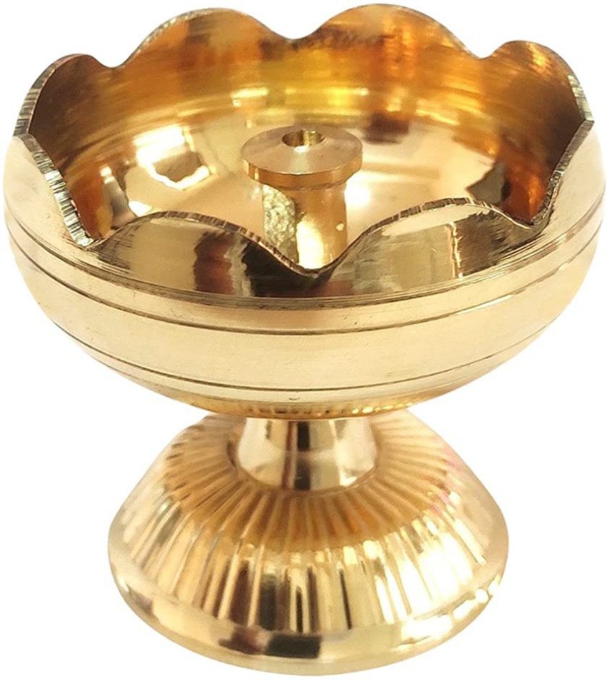 Set of 2) - Solid Brass Flower Design Diya Deepak Pooja Oil lamp