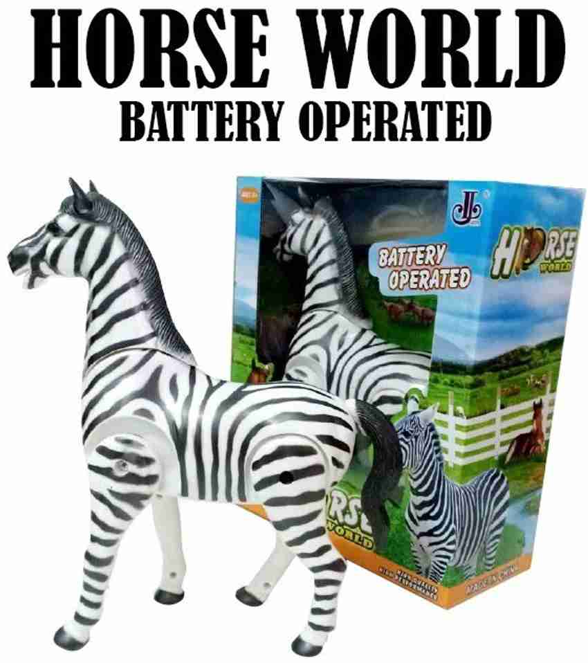 HALO NATION Battery Operated Walking Zebra Toy Horse Toy Shakes Head Wags Tail Moves Around White Battery Operated Walking Zebra Toy Horse Toy Shakes Head Wags Tail Moves Around