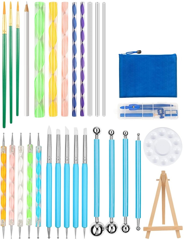 WOSKY 31 pieces mandala dotting tools set - professional supplies tools kits,  include mini easel, paint tray