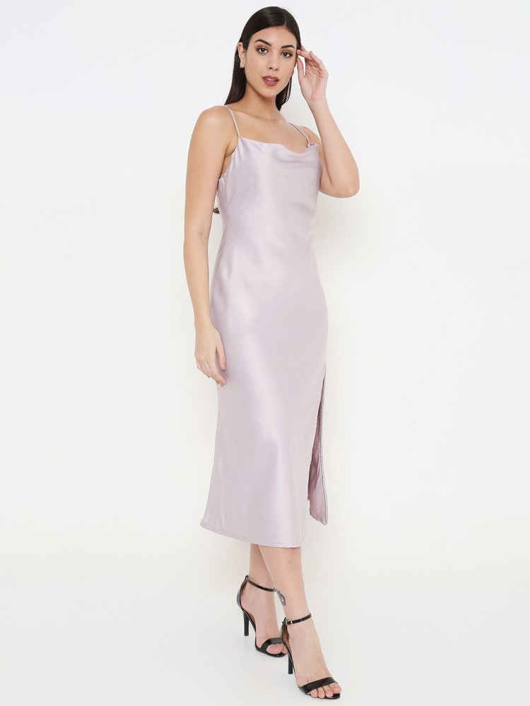 Lavender calf length Satin dress - Labelbyanuja