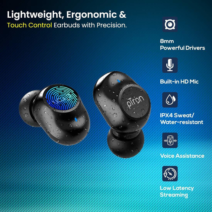 PTron Bassbuds Pro Gaming Earbuds IPX4 Water Sweat Resistance