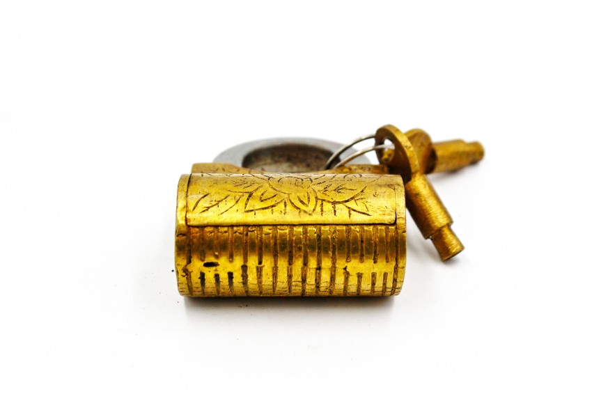 Brass Padlock - Lock with Keys - Working Functional - Brass Made - Type :  (Lion - Brass Finish)