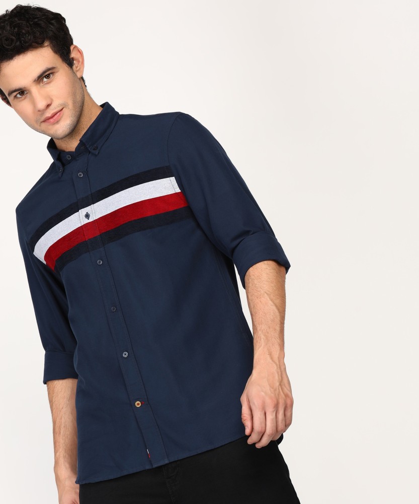 TOMMY HILFIGER Men Striped Casual Dark Blue Shirt - Buy TOMMY HILFIGER Men  Striped Casual Dark Blue Shirt Online at Best Prices in India | Flipkart.com