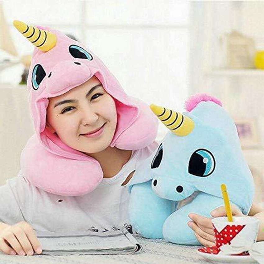 TEDDY TOWN Unicorn Hoodie Neck Pillow for Travelling Reading Books Many More Plush Soft Material with Memory Soft Filling 30 23 Blue 30 mm Unicorn Hoodie Neck Pillow for Travelling Reading