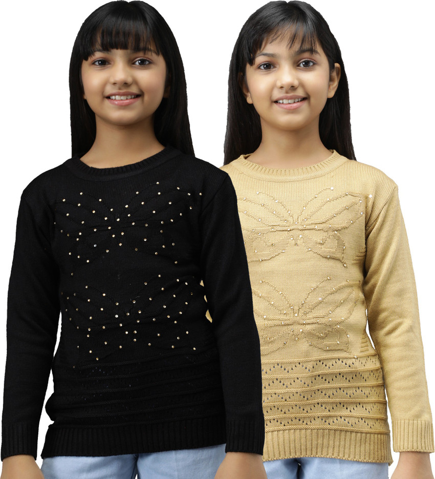 ANIXA Embellished Round Neck Casual Girls Multicolor Sweater Buy