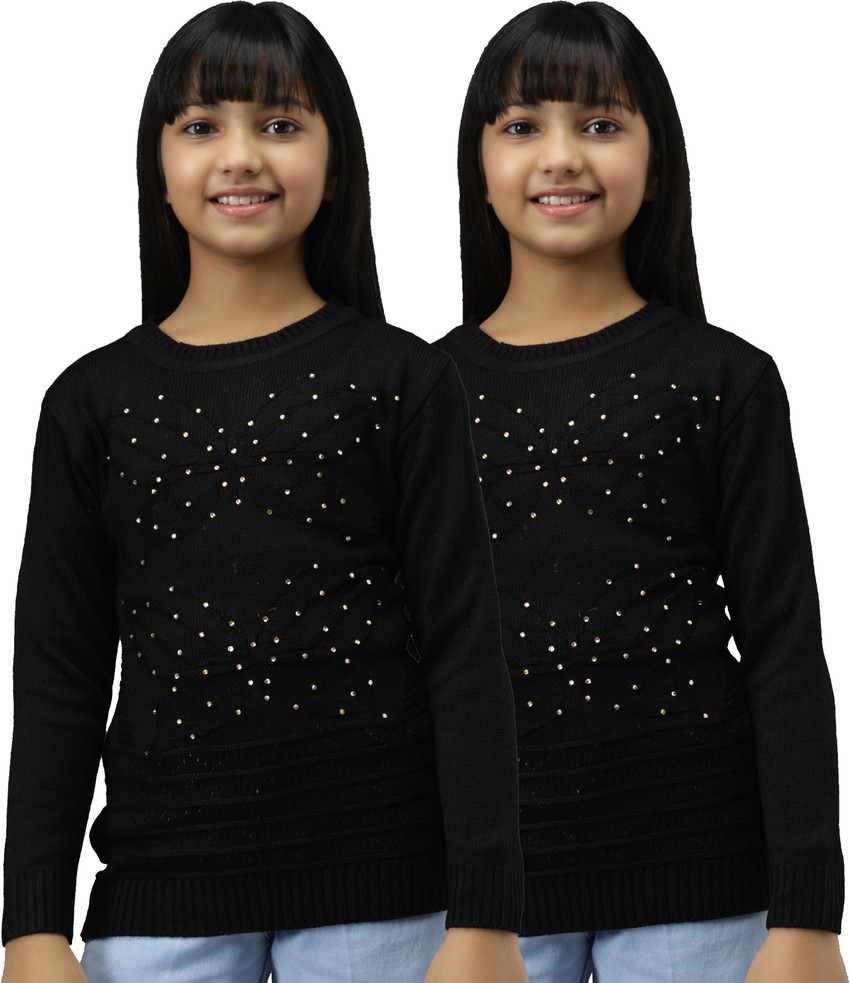 Trendy World Embellished Round Neck Casual Girls Multicolor