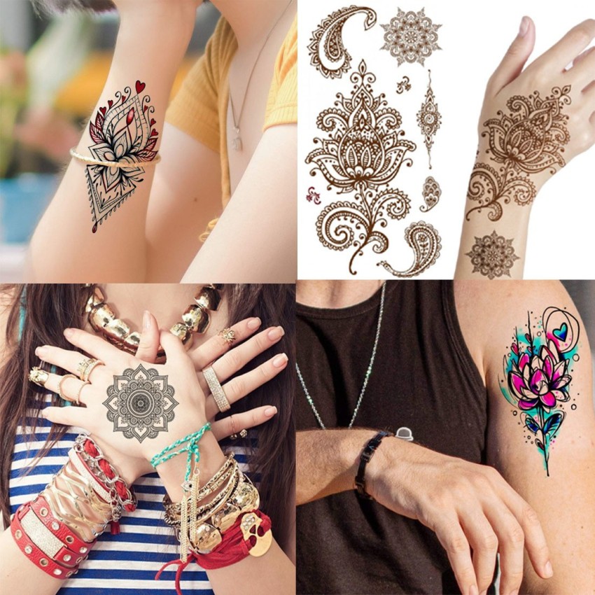 BLACK HENNA TEMPORARY TATTOO, DAISIES, FLOWERS, LACE, HAND, FOOT, WOMANS,  GIRLS | eBay