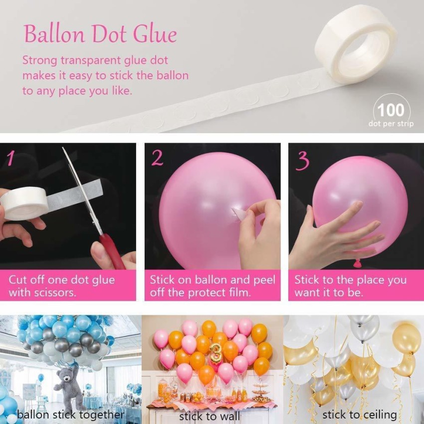 BUC Solid 2 Rolls 16.4ft Balloon Tape Strip + 100pcs Dot  Glue + 2pcs Tying Tool Balloon - Balloon