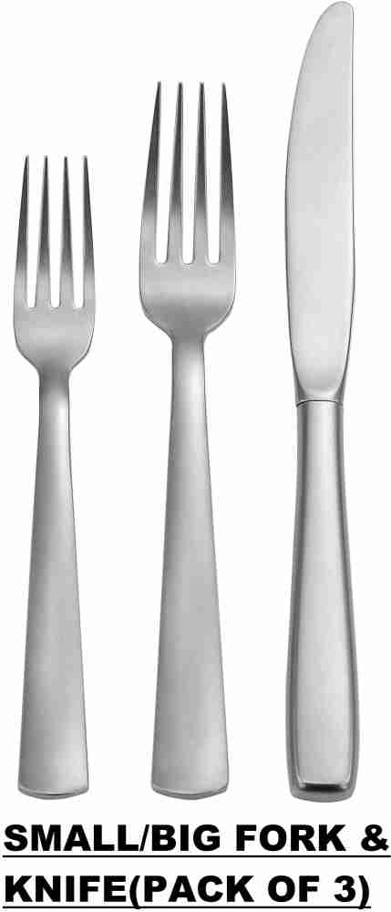 MandU Stainless Steel Silverware Flatware Cutlery Set Pack of 3 (1 SMALL  FORK ,1 BIG FORK & 1 BUTTER KNIFE), Mirror Polished & Dishwasher Safe  Stainless Steel Cutlery Set Price in India 