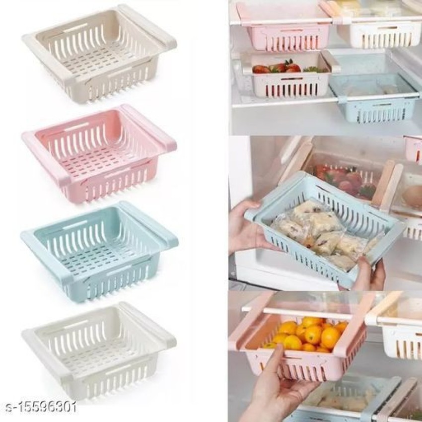 2pcs Freezer Bins, Freezer Refrigerator Basket Storage Rack Bins