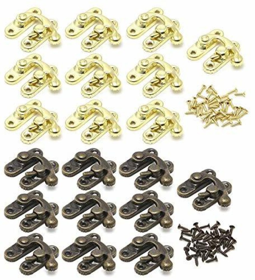 Hawk Eye Metal Golden and Antique Colour Lock/Buckle/Latch/Hook/Swing Clasp  with Screws for Wood Jewellery and Small DIY Works 20 Pcs with Screws(Combo  of 10 Pcs Golden and 10 Pcs Antique) Butterfly Hinge Price in India - Buy  Hawk Eye Metal