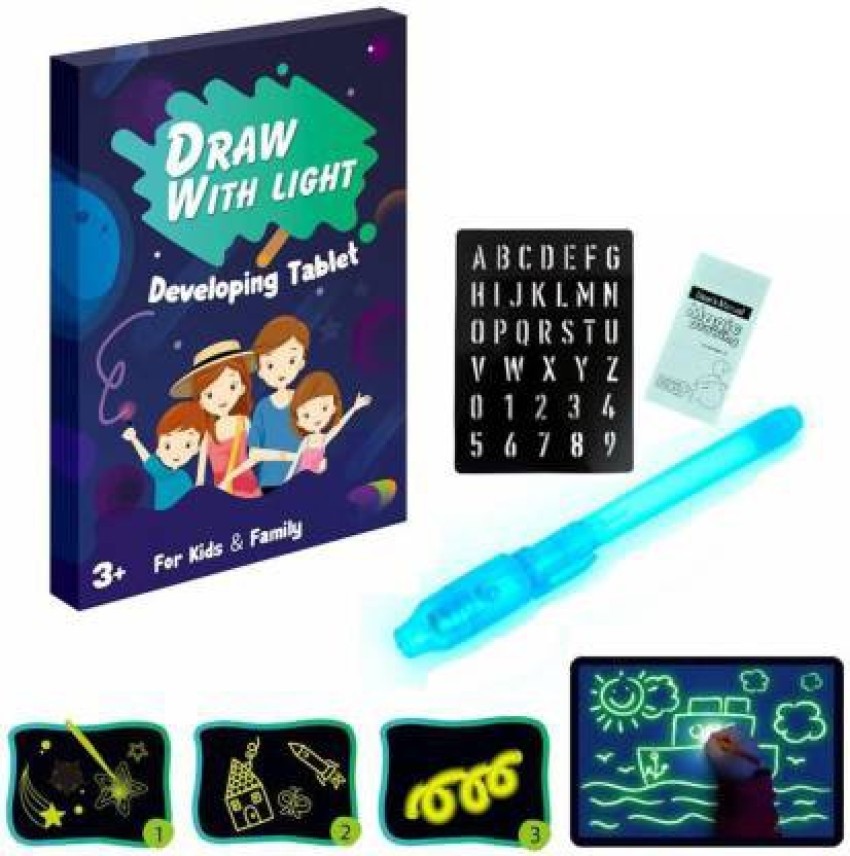 Fullkart Fluorescent Luminous Board with Light Fun and Developing Toy, Magic Light Painting Drawing Board for Children, Educational, Draw, Doodle, Art, Write (A4-Only Glowing) Price in India - Fullkart Fluorescent Luminous