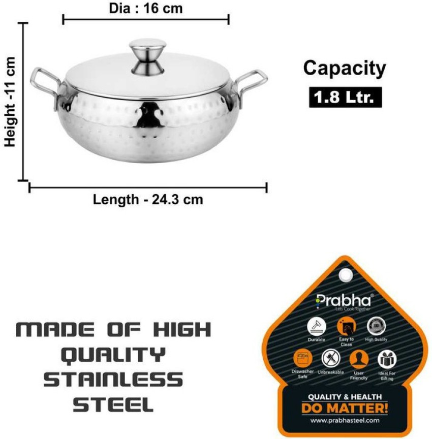 PRABHA by Prabha Heavy Gauge- Encapsulated Base Stainless Steel Milk Pot  Milk Boiler 1.8L And 14cm Diameter Pot 14 cm diameter 1.8 L capacity with  Lid