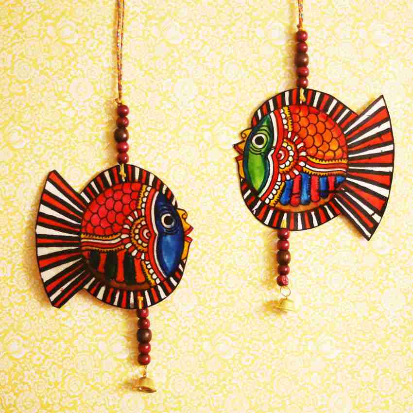 Jimkia Leather Work Fish Shaped Handmade & Handpainted Wall-Hanging  Decorative Showpiece ( Multicolor,Set Of 2 ) ( Hallmark Of Andra Pradesh  Art & Crafts ) , Balcony Decoration Hanging, Festival Decoration, Decorative