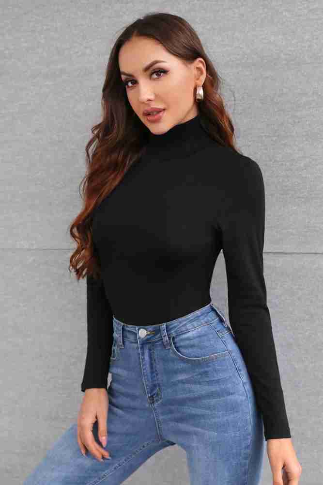 Jayinki Designs Solid Women High Neck Black T-Shirt - Buy Jayinki Designs  Solid Women High Neck Black T-Shirt Online at Best Prices in India