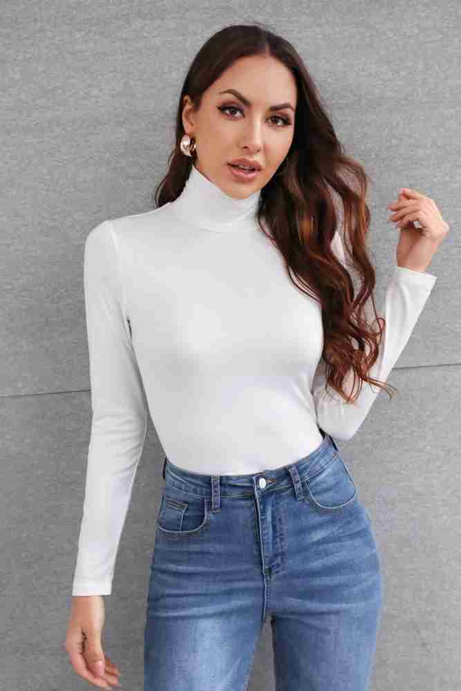 Jayinki Designs Solid Women High Neck White T-Shirt - Buy Jayinki Designs  Solid Women High Neck White T-Shirt Online at Best Prices in India