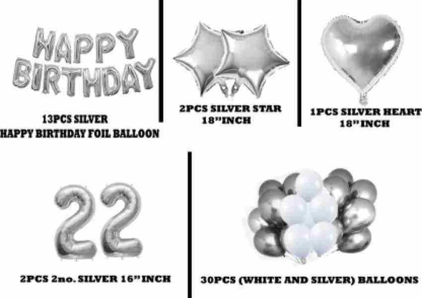 33pcs-16 Inch Silver Happy Birthday Letter Foil Balloons & Black