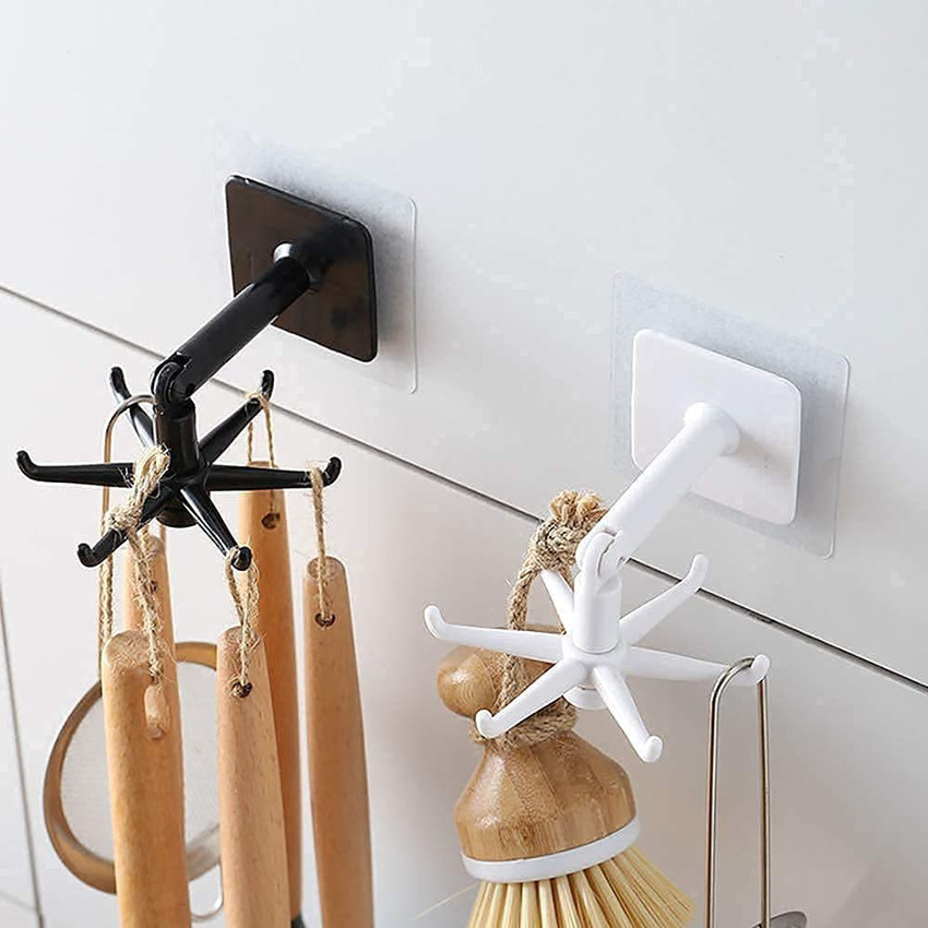 SEASPIRIT Self Adhesive 360 Rotating Folding Hook Wall Mounted Utensil Hanger Rotary Hook Rack with 6 Claws Pack of 2 Door Hanger Price in India Buy SEASPIRIT Self Adhesive