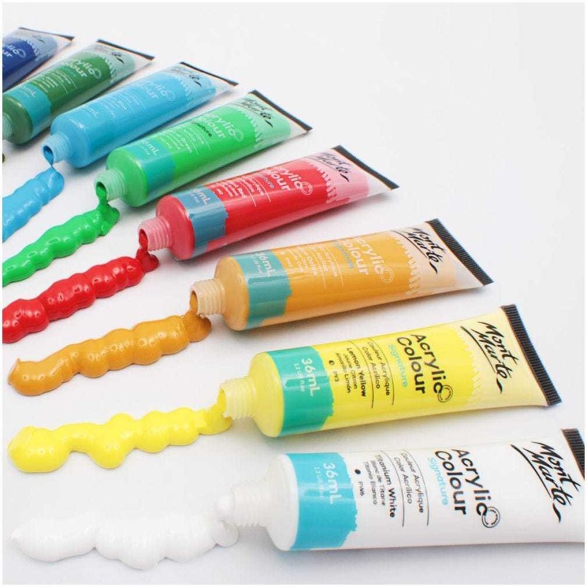 Mont Marte Acrylic Colour Paint Set 36/48 Colors 36ml for Canvas Wood  Fabric Leather Cardboard Paper MDF and Crafts