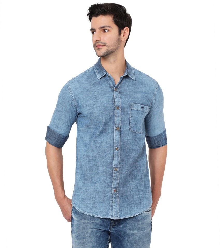 MUFTI Men Solid Casual Blue Shirt Buy MUFTI Men Solid Casual