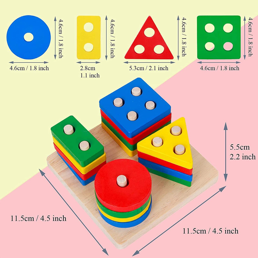 Whiz Kids Wooden Sorting Stacking Toys for Toddlers 1 2 3 Year